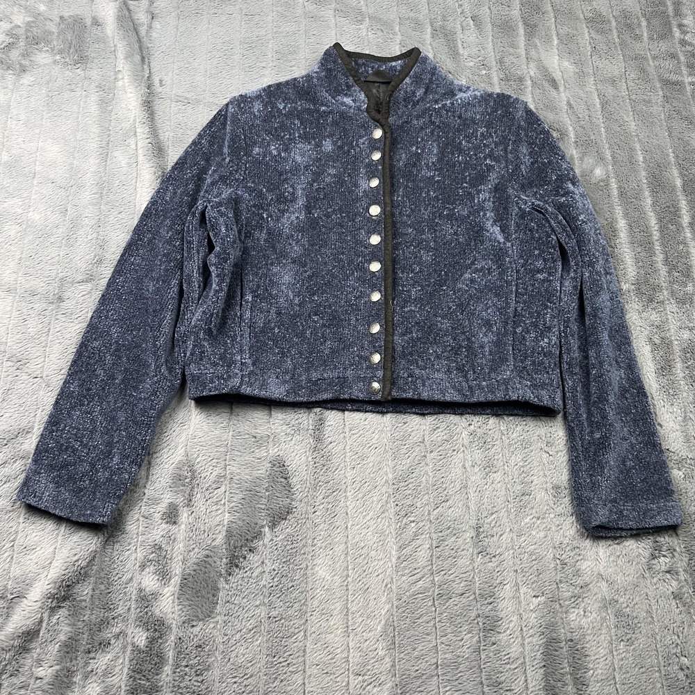 Tsunami Womens Blue Acrylic Knit Jacket Small Cropped Button Collared 52316